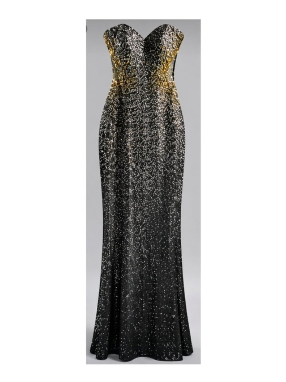 VTG La Femme 4 Sequin Rhinsetone Strapless Gown Dress Silver Gold Sheer Mesh Y2K